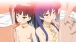  2boys 2girls artist_request black_eyes black_hair blue_hair bow breasts brown_eyes censored fellatio hair_bow kazumiya_rio licking long_hair multiple_boys multiple_girls oral penis small_breasts sora_no_woto sukima_sangyou suminoya_kureha tongue tongue_out 