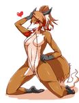  2014 anthro black_fur breasts brown_fur brown_hair canine claws clothed clothing female fox fur fursuit hair human kneeling long_hair looking_at_viewer mammal navel plain_background red_eyes red_hair skykain smile solo teeth toe_claws white_background white_fur white_hair zipper 