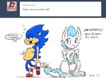  2015 alcohol ambiguous_gender ask_blog beverage blue_hair claws dilarus dragon drunk english_text feathers female feral fur furred_dragon green_eyes hair magic3w_logo male mammal official_art patch_(character) paws sonic_(series) sonic_the_hedgehog text tumblr white_fur wings 