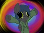  abstract_background blue_hair clothing cross-eyed equine fur green_eyes grey_fur hair mammal my_little_pony pegasus rhythmic_tune_(character) smile solo wings 