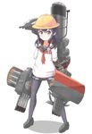  akatsuki_(kantai_collection) anchor black_hair blue_eyes blush hat kantai_collection loafers long_hair looking_at_viewer machinery moninora neckerchief pantyhose red_neckwear school_uniform serafuku shoes skirt smirk solo torpedo 