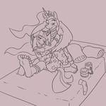  2015 aftercare anthro anthrofied bed blush caroo clothing couple crown cuddling duo equine female friendship_is_magic horn hug mammal my_little_pony necklace pajamas pillow princess_celestia_(mlp) shackles sitting sweat twilight_sparkle_(mlp) unicorn winged_unicorn wings 