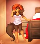  canine clothed clothing dog female mammal nightgown red_eyes skimpy solo yuuri 