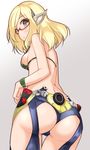 animal_ears ass black_eyes blonde_hair bra breasts cameltoe camouflage camouflage_bra from_behind glasses gradient gradient_background kuro_(be_ok) looking_at_viewer looking_back medium_breasts red-framed_eyewear selica_(xenoblade_x) sideboob simple_background solo strap_gap underwear xenoblade_(series) xenoblade_chronicles_x 