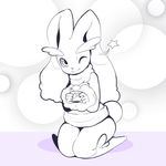  &lt;3 ambiguous_gender clothed clothing cup fur itsunknownanon lagomorph looking_at_viewer lopunny mammal monochrome nintendo one_eye_closed pok&eacute;mon rabbit smile solo video_games 