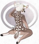  2015 anthro back_to_viewer breasts butt cervine deer ear_piercing female fur green_eyes hair hair_bun looking_at_viewer looking_back mammal nude piercing side_boob signature sitting smile solo sparsile spots spread_legs spreading white_hair 