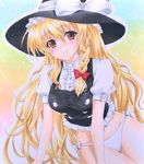  bad_id bad_pixiv_id blonde_hair blush bottomless braid hat kirisame_marisa long_hair looking_at_viewer marker_(medium) millipen_(medium) navel panties pastel_(medium) ren_(endscape20) smile solo thigh_gap touhou traditional_media underwear very_long_hair white_panties witch_hat yellow_eyes 