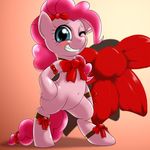  2015 behind-space blush clothing cute earth_pony equine female feral friendship_is_magic horse mammal my_little_pony navel pinkie_pie_(mlp) pony ribbons smile solo 