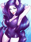  2015 abstract_background absurd_res anthro arm_behind_head armpits blue_eyes bracelet clothing equine female friendship_is_magic hair hi_res jewelry long_hair mammal my_little_pony one-piece_swimsuit purple_hair rarity_(mlp) solo swimsuit tongue white_skin xdtopsu01 