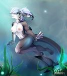  2015 anthro blue_eyes breasts claws collaboration female fin fish hair kaveri marine nipples non-mammal_breasts redcreator sea shark solo stealth_mig-29 thick_thighs underwater water 
