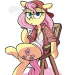 2015 chair clothing crossed_legs cutie_mark drugs ear_piercing equine female feral fluttershy_(mlp) friendship_is_magic hair hat horse looking_at_viewer mammal marijuana mcsweezy my_little_pony necklace piercing pink_hair pony sitting solo 