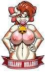  2015 alpha_channel anthro areola bell big_breasts bovine bow breasts brown_hair cattle collar erect_nipples female green_eyes hair hands_on_hips horn lipstick looking_at_viewer mammal max_blackrabbit mellany_mellons navel nipples nude plain_background portrait solo transparent_background 
