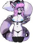  2015 anthro bra breasts canine clothing eyewear female glasses hair long_hair looking_at_viewer mammal nipple_piercing nipples piercing pink_hair smile solo thick_thighs underwear wide_hips zyira 