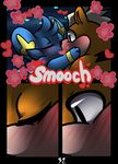  &lt;3 2015 blue_fur blue_hair blush canine comic english_text eyes_closed female feral fur growlithe hair kissing male male/female mammal nintendo ohmuu pok&eacute;mon shinx text video_games 