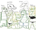  beau big_breasts bikini caimon clothing crocodile dame_mar&eacute;cage family gran&#039;pere granee group monochrome monster monster_girl monstro_village overall pappy poli reptile scalie swimsuit the_weaver thong 
