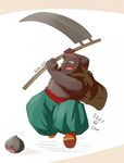 anthro chubby clothed clothing dragon_quest dragon_quest_viii footwear fur hair jacket male mammal metal_slime open_mouth pants plain_background realiron_(artist) running scythe shoes slime tongue vest weapon whiskers white_background yangus_(dragon_quest) 