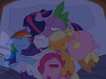  2012 applejack_(mlp) bed bedroom cuddling equine fluttershy_(mlp) friendship_is_magic group harem horn horse mammal my_little_pony night pegasus pinkie_pie_(mlp) pony rainbow_dash_(mlp) rarity_(mlp) scalie sleeping sleepover spike_(mlp) swag teenage the_weaver twilight_sparkle_(mlp) unicorn wings 