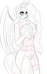  2015 anthro anthrofied big_breasts breast_grab breasts clothing crown darkhazard equine female friendship_is_magic horn mammal monochrome my_little_pony nipples princess_celestia_(mlp) solo winged_unicorn wings 