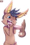  anthro balls big_ears cum cum_drip cum_drool cum_on_arm cum_on_face cum_string digital_media_(artwork) disembodied_penis dripping duo erection furfit humanoid_penis league_of_legends licking male milo_(furfit) navel nude one_eye_closed open_mouth oral partially_retracted_foreskin penis penis_grab penis_lick sex signature size_difference teeth tongue tongue_out uncut video_games yordle 