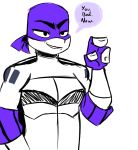  2018 anthro bandanna bedroom_eyes clothed clothing dialogue donatello_(tmnt) elbow_pads english_text fingerless_gloves gloves half-closed_eyes inkyfrog male mask partially_colored pointing reptile rise_of_the_teenage_mutant_ninja_turtles scalie seductive shell simple_background smile smirk solo speech_bubble teenage_mutant_ninja_turtles text turtle white_background 