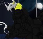  anthro balls black_body closed cum digimon male moon muscles night orgasm penis solo 