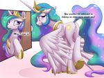  2015 anus blush butt clitoral_winking clitoris cutie_mark dialogue dock english_text equine female feral friendship_is_magic hair hi_res horn long_hair mammal multicolored_hair my_little_pony princess_celestia_(mlp) pussy solo stoic5 teats text winged_unicorn wings 