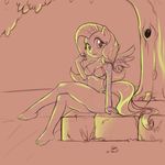  2015 anthro anthrofied bra breasts clothing equine erohd female fluttershy_(mlp) friendship_is_magic hair long_hair looking_at_viewer mammal my_little_pony outside pegasus sketch solo tree underwear wings 