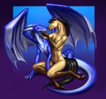  2015 anthro avian blakdragon claws couple digital_media_(artwork) dragon duo equine gentle hooves horn horse jadoube kissing love male male/male mammal nude open_mouth plain_background quillu scalie wings 