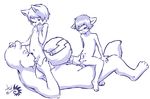  2013 anal anthro aogami brothers cub erection fellatio group group_sex hair hi_res incest male male/male mammal monochrome oral penis plain_background raccoon sex sibling threesome young 