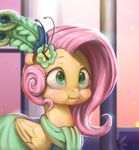  2015 absurd_res blush clothing dress equine female feral fluttershy_(mlp) friendship_is_magic hair hi_res inside long_hair mammal mrs1989 my_little_pony pegasus pink_hair solo wings 