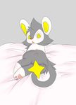  alternate_color ambiguous_gender blush convenient_censorship feral fur hi_res looking_back luxio lying nintendo on_side open_mouth pawpads paws pok&eacute;mon solo video_games white_fur yellow_eyes ねこなで 