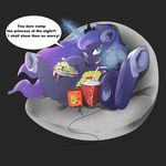  2014 absurd_res chips drink english_text equine female feral friendship_is_magic hi_res horn mammal my_little_pony popcorn princess_luna_(mlp) solo text vicse winged_unicorn wings 