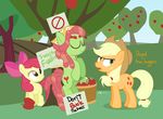  2015 apple apple_bloom_(mlp) applejack_(mlp) cub dm29 earth_pony english_text equine female feral friendship_is_magic fruit group hat horse mammal my_little_pony pony sign text tree_hugger_(mlp) young 