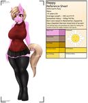  2015 absurd_res anthro big_breasts blonde_hair breasts clothing cutie_mark dialogue english_text equine fan_character female hair hi_res horse legwear mammal miniskirt model_sheet my_little_pony pony replica_(artist) reppy short_hair skirt solo stockings text yellow_eyes 