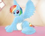  asdfasfasda bedroom blue_fur diaper equine female friendship_is_magic fur hair hooves horse looking_at_viewer mammal multicolored_hair my_little_pony pony purple_eyes rainbow_dash_(mlp) rug smile solo wings 