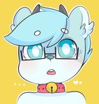  anthro bell bell_collar berseepon09 blue_eyes blush cervine collar cub cute deer eyewear glasses hair looking_at_viewer male mammal open_mouth shota_deer_(character) solo sweat young 