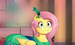  2015 :i chiweee clothing dress equine female feral fluttershy_(mlp) friendship_is_magic fur hair hi_res inside long_hair mammal my_little_pony pegasus pink_hair solo wings yellow_fur 