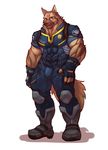  absurd_res anthro armor boots bulge canine clothed clothing dog fingerless_gloves german_shepherd gloves green_eyes hi_res istani male mammal plain_background police solo white_background 