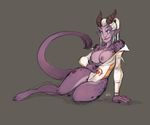  absurd_res big_breasts blue_eyes breasts clothing draken ear_piercing exposed_breasts female hair hi_res horn looking_at_viewer nozdraws piercing pointy_ears solo thick_thighs unzipping white_hair wide_hips wildstar 