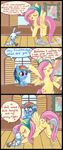  2015 angel_(mlp) blush comic cutie_mark dialogue english_text equine eyes_closed female feral fluttershy_(mlp) friendship_is_magic group hair hat inside lagomorph long_hair mammal mcponyponypony multicolored_hair my_little_pony open_mouth pegasus pink_hair rabbit rainbow_dash_(mlp) rainbow_hair singing sweat text wings 