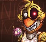  animatronic avian bird chicken cupcake_(fnaf) female five_nights_at_freddy&#039;s five_nights_at_freddy&#039;s_4 glowing glowing_eyes looking_at_viewer machine mechanical nightmare_chica_(fnaf) nightmare_fuel robot solo teeth toy-bonnie video_games 