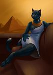  anthro cat clothed clothing desert digitigrade egyptian feline female latex_(artist) looking_at_viewer mammal pyramid solo yellow_eyes 