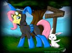  angel_(mlp) annoyed blue_eyes blush bodysuit clothed clothing duo equine eyewear female feral fluttershy_(mlp) friendship_is_magic fur goggles hair lagomorph long_hair male mammal my_little_pony open_mouth outside pegasus pink_hair rabbit scared signature skinsuit teeth text thefishe77 white_fur wings yellow_fur 