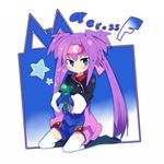  ai-kun alien blue_eyes cat cosplay hiiragi_kagami kanikama klan_klein klan_klein_(cosplay) long_hair lucky_star macross macross_frontier meltrandi pet purple_hair thighhighs twintails vajra zentradi 