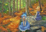  77gl autumn cirno moriya_suwako multiple_girls oekaki sitting touhou 