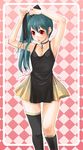  aqua_hair armpits breasts cleavage kazuki_kisuke long_hair medium_breasts original red_eyes solo thighhighs 