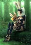  animal_ears bunny_ears final_fantasy final_fantasy_xii forest fran grass hat moogle nature noba outdoors revealing_clothes solo tree under_tree viera 