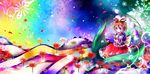  bad_id bad_pixiv_id bubble_skirt colorful flower kazu_(muchuukai) lily_of_the_valley medicine_melancholy rainbow_background ribbon short_hair skirt solo spider_lily touhou 