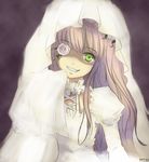  bridal_veil bride dress eyepatch flower green_eyes kirakishou mtyy pink_hair rose rozen_maiden smile solo veil wedding_dress 