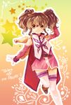  anise_tatlin bare_shoulders brown_eyes brown_hair child copyright_name doll gloves smile solo standing standing_on_one_leg tales_of_(series) tales_of_the_abyss thighhighs twintails yuzuma_(321353) 